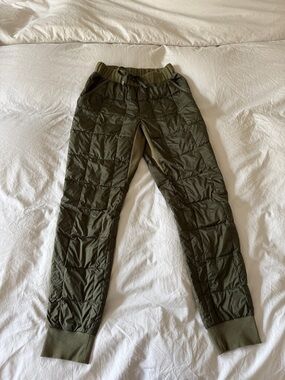 Stoic Olive Quilted Down Pants with Rib Cuffs